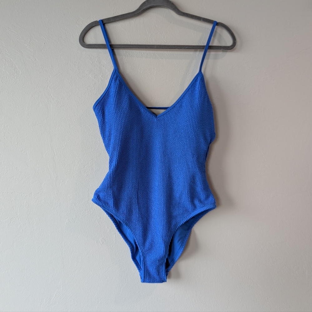 No Boundaries Blue High Leg One Piece Swim Wear Size L Stretch